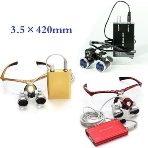1 Piece Dental Loupe Magnifying Glasses 3.5x420mm + LED Head Light Dentist Lab Device (5 Colors)