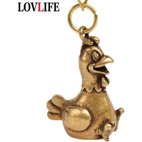 Solid Brass Zodiac Animal Chick Pendant for Keychain Jewelry Vintage Metal Copper Cuckoo Chicken Toy Hangings Trinket Child Gift