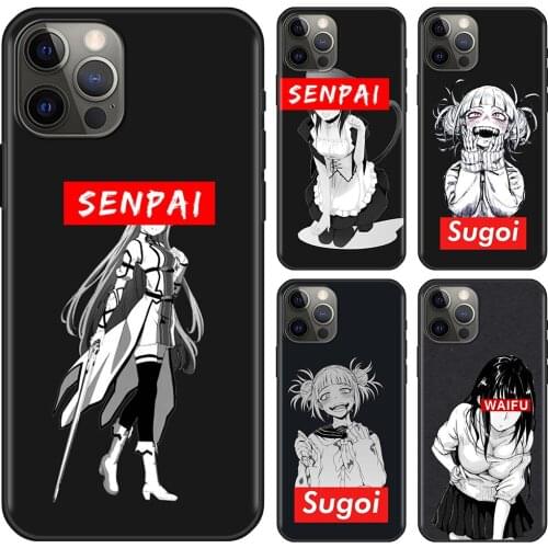Sugoi Senpai Anime waifu Cellphone Cover For iPhone 12 Mini 11 Pro X XS Max XR 8 7 6 6S Plus SE Black TPU Fundas Silicone Capa