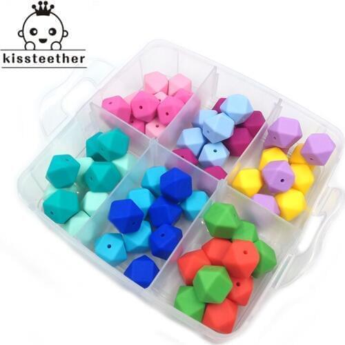 Baby Teether 6 Boxed Silicone Hexagon Beads Wooden Animal Teether Pacifier Clip Wood Rings DIY Baby Teething Necklace