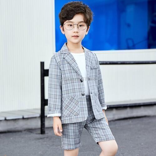 2020 Kids Wedding Jacket +Shorts 2Pcs Clothing Set Flower Boys Formal Tuxedos Performance Suit School Girls Host Dance Suit