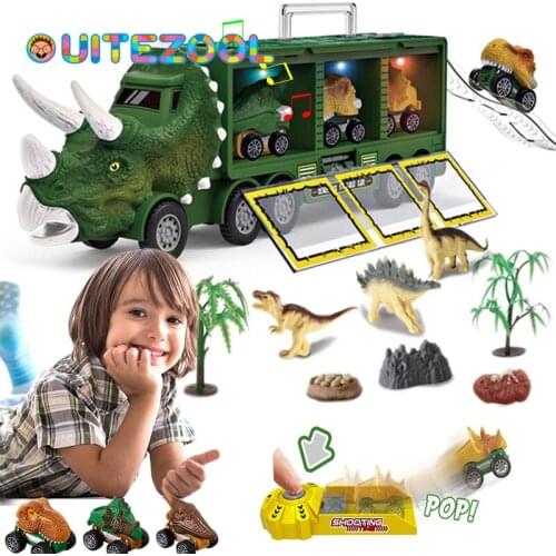 Dinosaur Transport Truck Pull Back Dino Car Vehicle Container Storage Model Lighting Music Kids Toys Boys Children Birthday Gift