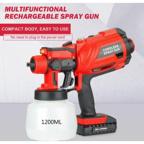 20V Electric Spray Gun HVLP Cordless Paint Sprayer Airbrush With 3 Spray Patterns Adjustable Valve Knob 2000mAh Battery With LED