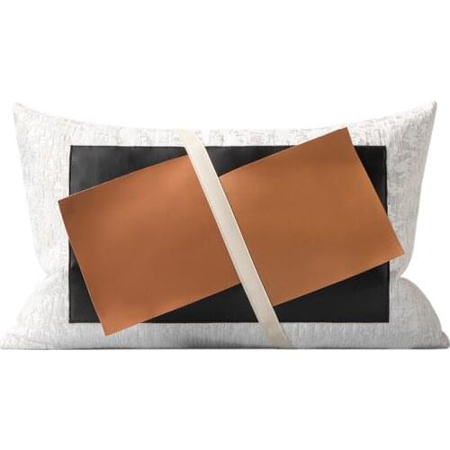 Europe Simple Throw Pillowcase Decorative Cushion Covers For Living Room Sofa Brown PU Patwork Pillow Cover 45x45cm/30x50cm