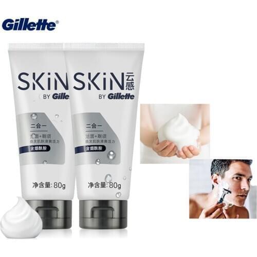 Gillette Skin Guard 2In1 Shaving Foam Gel & Facial Cleanser Clean Mens Face Soften Beard Shave Hair Removal Foamy Cream Gel 80g