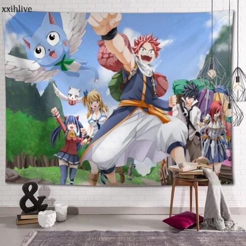 Custom Tapestry Anime Fairy Tail Printed Large Wall Tapestries Hippie Wall Hanging Bohemian Wall Art Decoration Room Decor