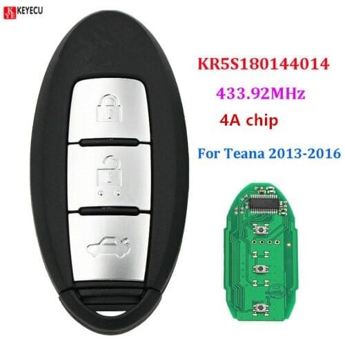 Keyecu 3button 433.92Mhz with ID47 chip S180144017 auto smart car remote key fob for Nissan Teana 2013 2014 2015 KR5S180144014