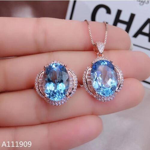 KJJEAXCMY boutique jewelry 925 sterling silver inlaid Natural Blue topaz pendant ring Womens set support detection