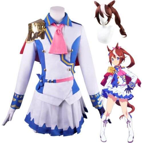 Game Pretty Derby Tokai Teio Cosplay Costume Navy Collar School Uniform Full Sets Wig Synthetic Hair Halloween Carnival Party