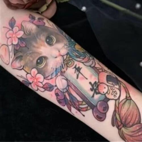 Colorful Cat Temporary Tattoo Stickers For Arm Men Women Body Art Waterproof Fake Tattos Flash Decals Tatoos