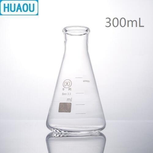 HUAOU 300mL Erlenmeyer Flask Borosilicate 3.3 Glass Narrow Neck Conical Triangle Flask Laboratory Chemistry Equipment
