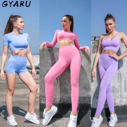 GYARU Seamless Leggings Women Yoga Set Gym Fitness Sportswear Summer Clothes Womens Tracksuit Workout Set for Outfit Crop Top