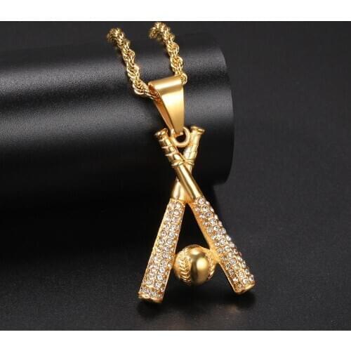 Fashion Hip Hop Chain Stainless Steel Baseball Bling Iced Out Gold Color Pendants & Necklaces for Men Jewelry Dropshipping