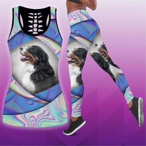 Fashion Animal Bernese Mountain Gog Colorful Women Hipster Hollow Tanktop and Leggings 3D Print Leisure Female Sexy Vest Clothes