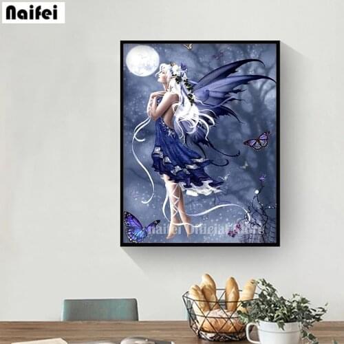 5D DIY Full Square Round Drill Diamond Painting Blue Butterfly Fairy Mosaic Kit Rhinestone Drawing Picture Home Decoration Art