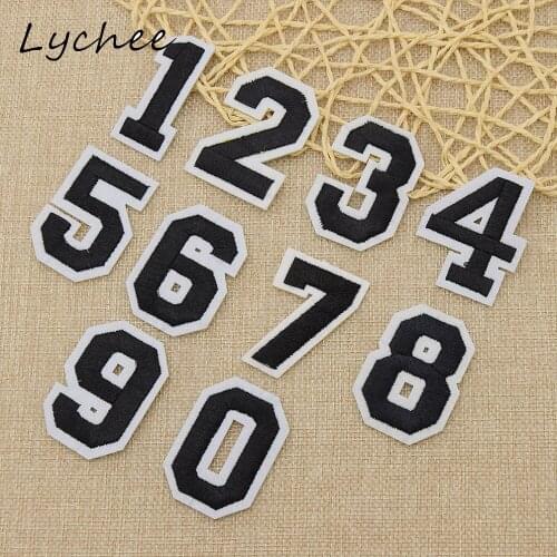Lychee 10pcs Black Color Arabic Numerals Patch With Adhesive For Hat Clothes Badge DIY Sewing Patch Accessories