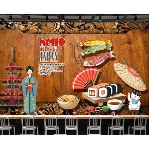 Custom mural 3d photo wallpaper Vintage wooden board Japanese style sushi restaurant wallpaper for wall 3 d in the living room