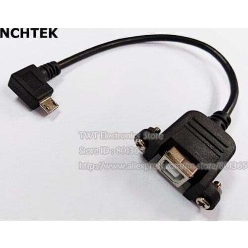 NCHTEK 90 Degree Left Angled Micro USB 5pin Male to USB B Female Panel Mount Type Cable with Screws 20CM/Free shipping/2PCS