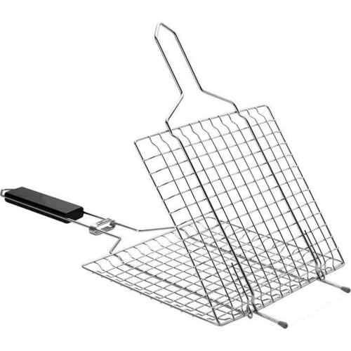 Stainless Steel BBQ Grill Basket Barbecue Wire Mesh Grilling Basket BBQ Net Tool For Fish Vegetable Meat Clip Holder
