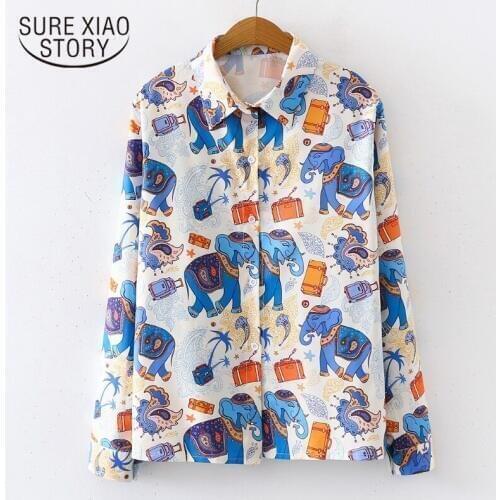 Autumn Print Long Sleeve Blouse Blusas Mujer De Moda 2021 Womens Tops and Blouses Cartoon Feminine POLO Women Shirts 7615 50