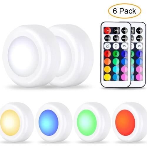 Under Cabinet Lighting, RGB Wireless LED Puck Lights Color Changing Closet Light Battery Dimmable Led Under Cabinet Lights