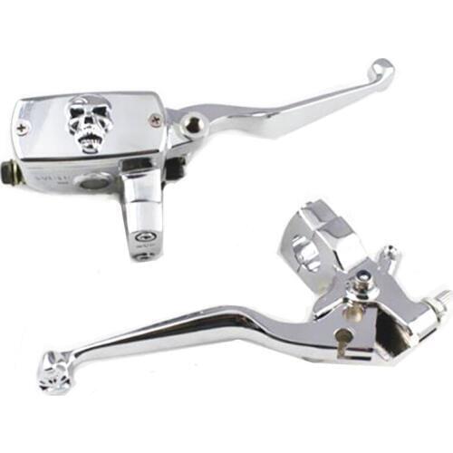 Motorcycle 7/8" 22mm Skull Handlebar Hand Control Reservoir Brake Clutch Levers And 1" 25mm Brake Clutch Levers Scooter Offroad