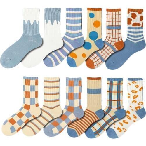 Cow Pattern Cotton Socks Casual Plaid Striped Cute Kawaii Street Spring Summer Women Socks Factory Dropshipping Contact Us