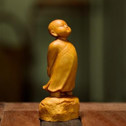 Boxwood 10cm 18cm Monk Sculpture Wood Lucky Buddha Statue Cartoons Desktop Decoration Home Decor