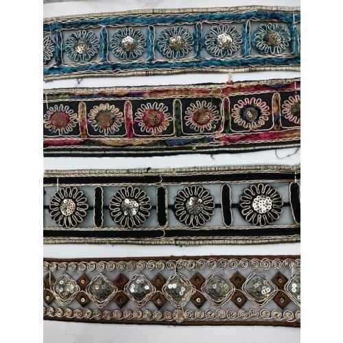 Wide about4-5cm 10yards/lot cotton Woven Jacquard Ribbon embroider with Sequins Trims Quilt Accessories LS-0132