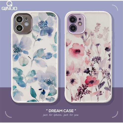 INS Art Flower Leaves Painted Phone Case For iPhone 12 Mini 11 Pro Max XR X 7 8 Plus SE Luxury Plating Lens Soft Silicone Cover