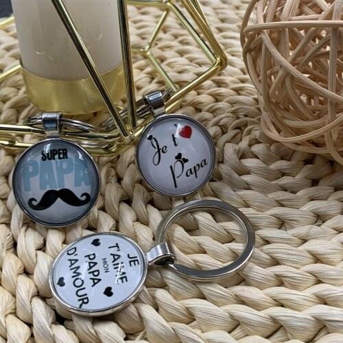 2021 I Love Dad Keychain My Dad Is A Super Hero Pendant Glass Key Ring Fathers Day Best Gift