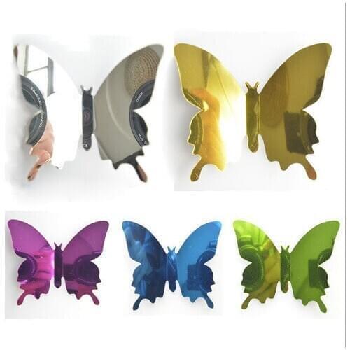 Wedding Festival Decoration 3D Simulation Mirror pvc Metallic texture Butterfly bedroom Wall Decoration