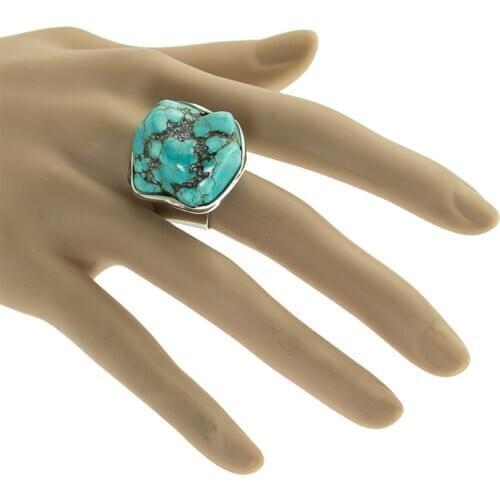 Ethnic Adjustable Finger Rings for Women Boho Hippie Jewelry Indian Big Irregular Blue Stone Ring Festival Party Holiday Gift