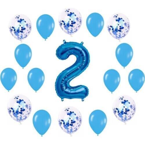 Balloons 2 birthday Blue 17 foil number 2 balloons 100 cm 6 balloons confetti 35 cm and 10 latex balloons Blue 25 cm