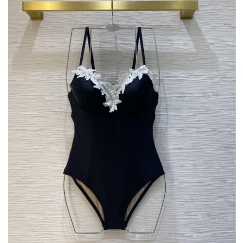 2021 women Summer holiday white lace patchwork Bodysuits Sexy backless black push up Rompers swimsuit one-piece suit y417