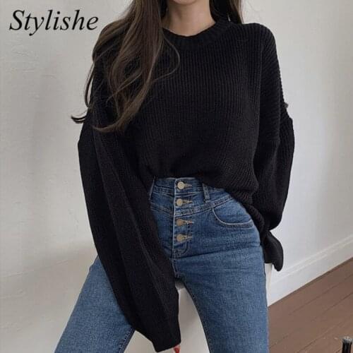 Autumn Winter Women Oversize Sweater 2021 Black Harajuku Female Jumper White Knit Sweaters Korean Long Sleeve Pullover Tops