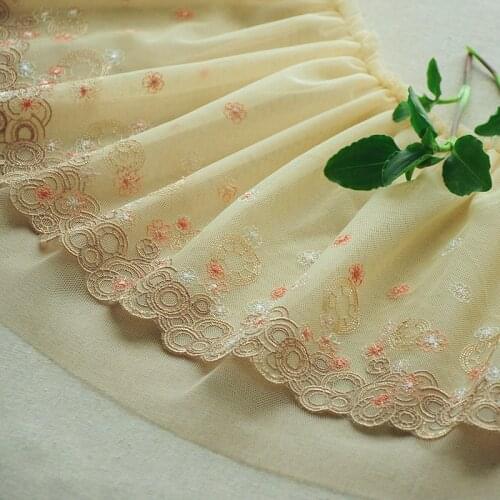 1meters/pack apricot color and dark blue lace ruffled lace 2layer mesh embroidered trimming X626