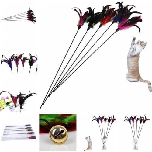1Pc Funny Kitten Teaser Toy With Feather Bell Wand Rod Bead Interactive Play Toys For Pet Cat Supplies 65cm