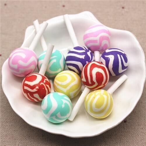 10pcs Kawaii Handmade 3D Clay Candy Lollipop Miniature Food Art Supply DIY Craft Decoration,20*42mm