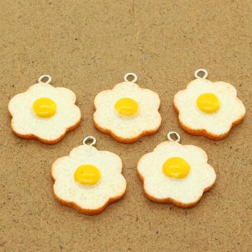 10pcs Kawaii Flower Shape Fried Eggs Resin Food Charms Diy Crafts Mini Earring Keychain Jewelry Pendants Accessories Making