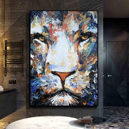 100% Hand-painted Abstract oil painting Tiger head Mural Canvas Knife Thick paintings Restaurant living room Entrance Wall art