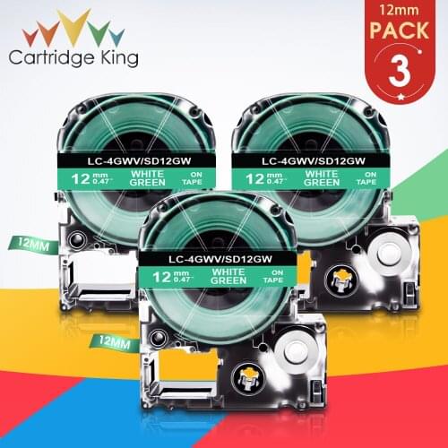 12mm SD12GW Label Tape For Epson SD12GW Label King Jim LC-4GWV White on Green Tape Cartridge For Epson LW-300 LW-400 Label Maker