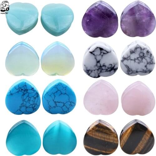 2PCs Stone Ear Plugs Gauges Earrings Stylish Heart Shape Women Men Ear Plug Flesh Tunnel Piercing 6mm-25mm Expander Piercings