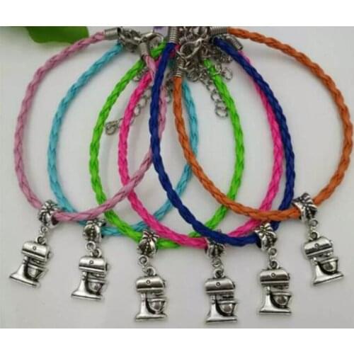 20Pcs Fast shipping Kitchen Cooking Baking Mixer Dangle Bead Pendant Mixed Color Leather Braided Rope Bracelets&Bangles Jewelry