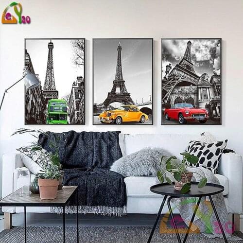 3 Pcs Diamond Embroidery Landscape Tower Cross Stitch Street Diamond Painting Bus 5D DIY Full Drill Rhinestone Pictures Crafts