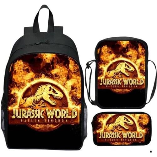 3 Pcs/Set Jurassic Park Backpack Students Kids Boys School Bags Teenage Men Bag Pack Primary Book Bags Mochila Gift