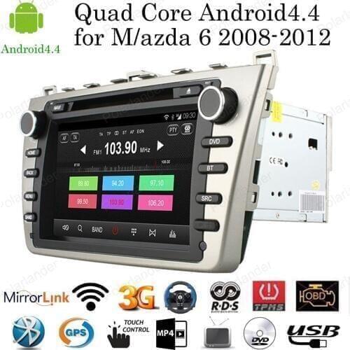 Android 4.4 8" 16G ROM Car DVD Player Quad Core Radio support Bluetooth/RDS/USB/SD/3G/wifi/GPS/TPMS for M/azda 6 2008-2012