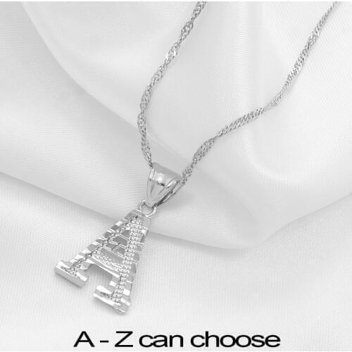 Anniyo A-Z Small Letters Necklaces Women Girl Silver Color Initial Pendant Chain English Letter Jewelry Alphabet Gift #208306