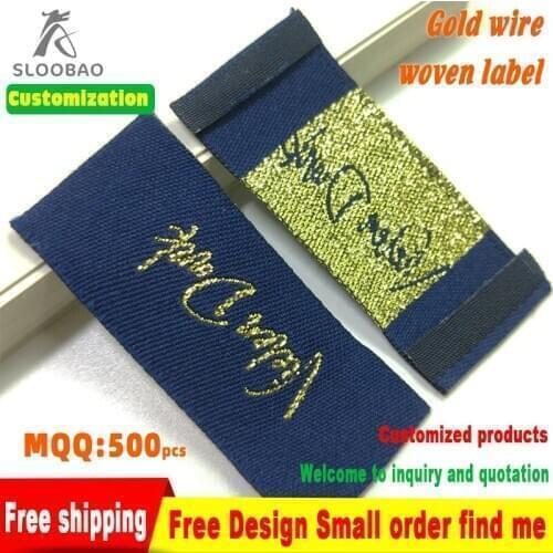 FreeShippingCustomeComputerGoldenPlaneEmbroideryMetalWireWovenLabelsOEMMailingForClothingGarmentFoldOnBothSidesAccessories