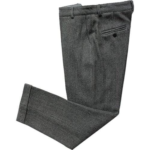 Classic Grey men pants Herringbone Suits pants regular size vintage mens pants Tweed Hemmed Pants Groomsmen Trousers